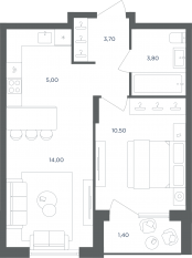 МФК «Равновесие», планировка 2-комнатной квартиры, 36.90 м²