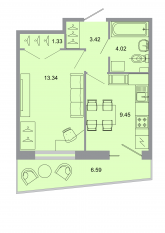 ЖК «Стороны света», планировка 1-комнатной квартиры, 32.60 м²