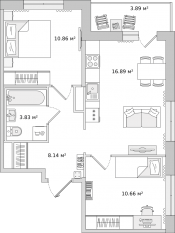 ЖК «Parkolovo», планировка 2-комнатной квартиры, 50.10 м²
