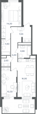 МФК «Равновесие», планировка 3-комнатной квартиры, 61.80 м²
