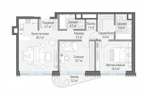 ЖК Дом «Лаврушинский», планировка 2-комнатной квартиры, 85.70 м²