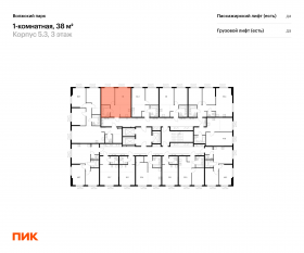 ЖК «Волжский парк», планировка 1-комнатной квартиры, 38.00 м²