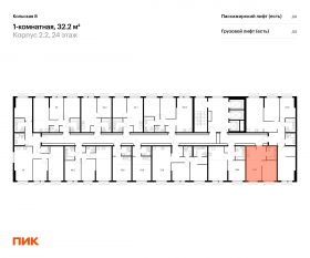 ЖК «Кольская, 8», планировка 1-комнатной квартиры, 32.20 м²