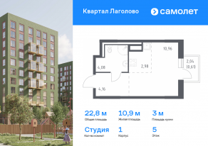ЖК «Квартал Лаголово», планировка студии, 22.79 м²