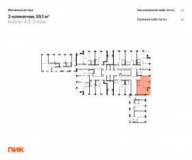 ЖК «Матвеевский парк», планировка 2-комнатной квартиры, 55.10 м²