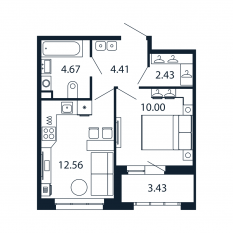 ЖК «Полис Приморский 2», планировка 1-комнатной квартиры, 33.60 м²