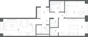 МФК «Равновесие», планировка 3-комнатной квартиры, 67.50 м²