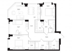 ЖК «Мангазея на Тульской», планировка 3-комнатной квартиры, 107.60 м²