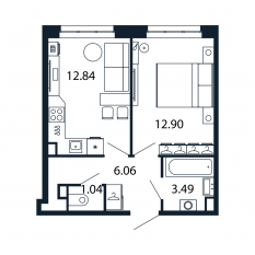 ЖК «Полис Приморский 2», планировка 1-комнатной квартиры, 36.20 м²