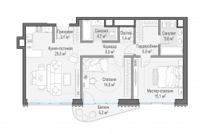 ЖК Дом «Лаврушинский», планировка 2-комнатной квартиры, 82.80 м²