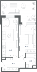 МФК «Равновесие», планировка 2-комнатной квартиры, 46.30 м²