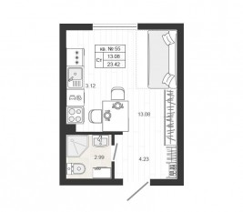 МЖК «Верево-Сити», планировка студии, 23.50 м²