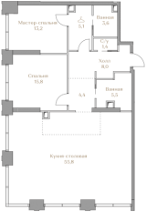 ЖК «Luzhniki Collection», планировка 2-комнатной квартиры, 112.80 м²