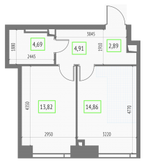 ЖК «Upside Towers», планировка 1-комнатной квартиры, 41.17 м²