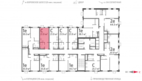 ЖК «Лучи», планировка студии, 21.90 м²