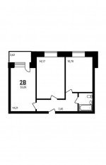 ЖК «Дружный», планировка 2-комнатной квартиры, 51.09 м²