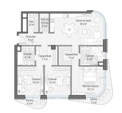 ЖК Дом «Лаврушинский», планировка 3-комнатной квартиры, 130.60 м²