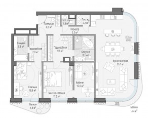 ЖК Дом «Лаврушинский», планировка 3-комнатной квартиры, 147.50 м²