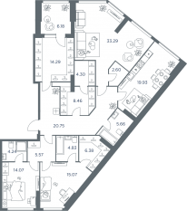 ЖК «iLove», планировка 3-комнатной квартиры, 156.90 м²