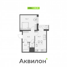 ЖК «Аквилон SKY», планировка 1-комнатной квартиры, 46.10 м²