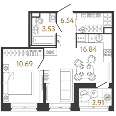 ЖК «Ultra City 3.0», планировка 1-комнатной квартиры, 37.60 м²