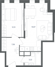 МФК «Равновесие», планировка 2-комнатной квартиры, 42.00 м²