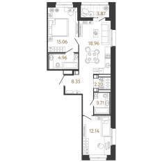 ЖК «Ultra City 3.0», планировка 2-комнатной квартиры, 65.38 м²