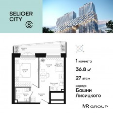 ЖК «Селигер Сити», планировка 1-комнатной квартиры, 36.83 м²