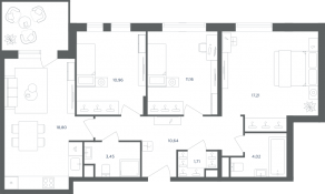 МФК «Равновесие», планировка 4-комнатной квартиры, 77.80 м²