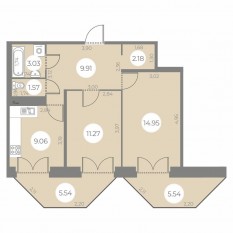 ЖК «Огни Залива», планировка 2-комнатной квартиры, 55.29 м²