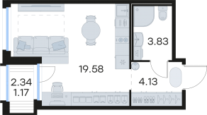 ЖК «GloraX Парголово», планировка студии, 28.71 м²