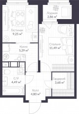 ЖК «Veren Nort сертолово», планировка 1-комнатной квартиры, 40.43 м²
