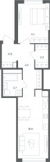 МФК «Равновесие», планировка 2-комнатной квартиры, 44.70 м²