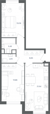 МФК «Равновесие», планировка 3-комнатной квартиры, 62.50 м²