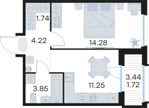 ЖК «GloraX Парголово», планировка 1-комнатной квартиры, 37.06 м²