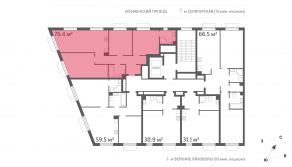 ЖК «Дмитровское небо», планировка 3-комнатной квартиры, 76.40 м²