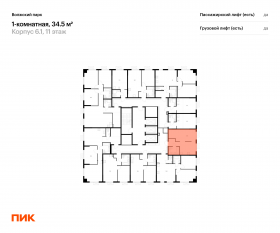 ЖК «Волжский парк», планировка 1-комнатной квартиры, 34.50 м²