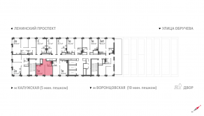 ЖК «Обручева 30», планировка 1-комнатной квартиры, 33.40 м²