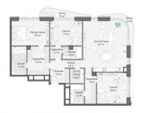 ЖК Дом «Лаврушинский», планировка 3-комнатной квартиры, 169.30 м²