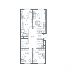 ЖК «iLove», планировка 4-комнатной квартиры, 90.20 м²