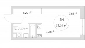 Апарт-комплекс «N'ice loft», планировка студии, 23.69 м²