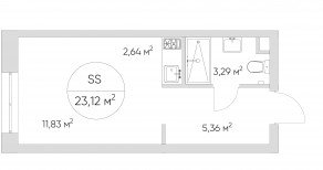 Апарт-комплекс «N'ice loft», планировка студии, 23.12 м²
