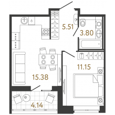 ЖК «Ultra City 3.0», планировка 1-комнатной квартиры, 35.84 м²