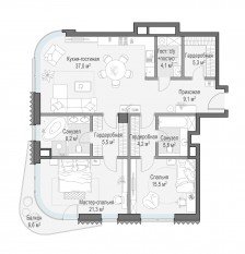 ЖК Дом «Лаврушинский», планировка 2-комнатной квартиры, 117.70 м²