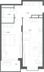 МФК «Равновесие», планировка 2-комнатной квартиры, 47.40 м²