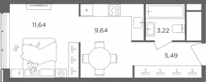 ЖК «Headliner», планировка 1-комнатной квартиры, 30.20 м²