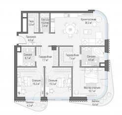 ЖК Дом «Лаврушинский», планировка 3-комнатной квартиры, 130.30 м²