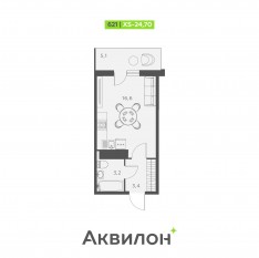 ЖК «Аквилон SKY», планировка студии, 24.70 м²