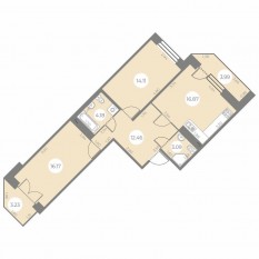 ЖК «Огни Залива», планировка 2-комнатной квартиры, 69.79 м²