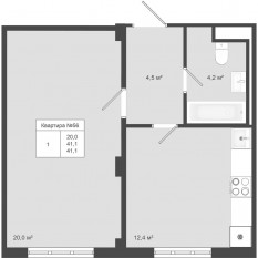 МЖК «Яковлево», планировка 1-комнатной квартиры, 41.10 м²